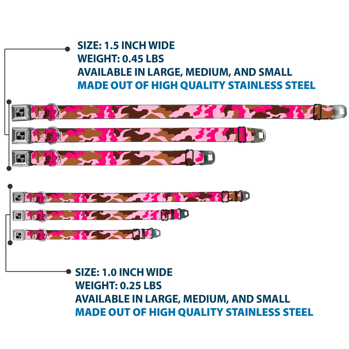 Dog Bone Seatbelt Buckle Collar - Camo Pink Dog Collars Seatbelt Buckle Buckle-Down