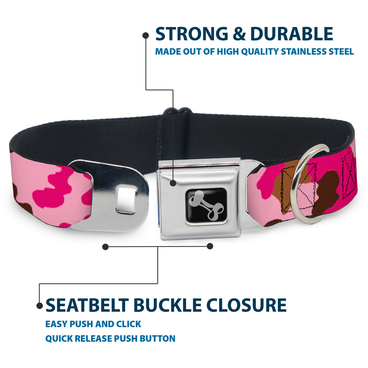Dog Bone Seatbelt Buckle Collar - Camo Pink Dog Collars Seatbelt Buckle Buckle-Down