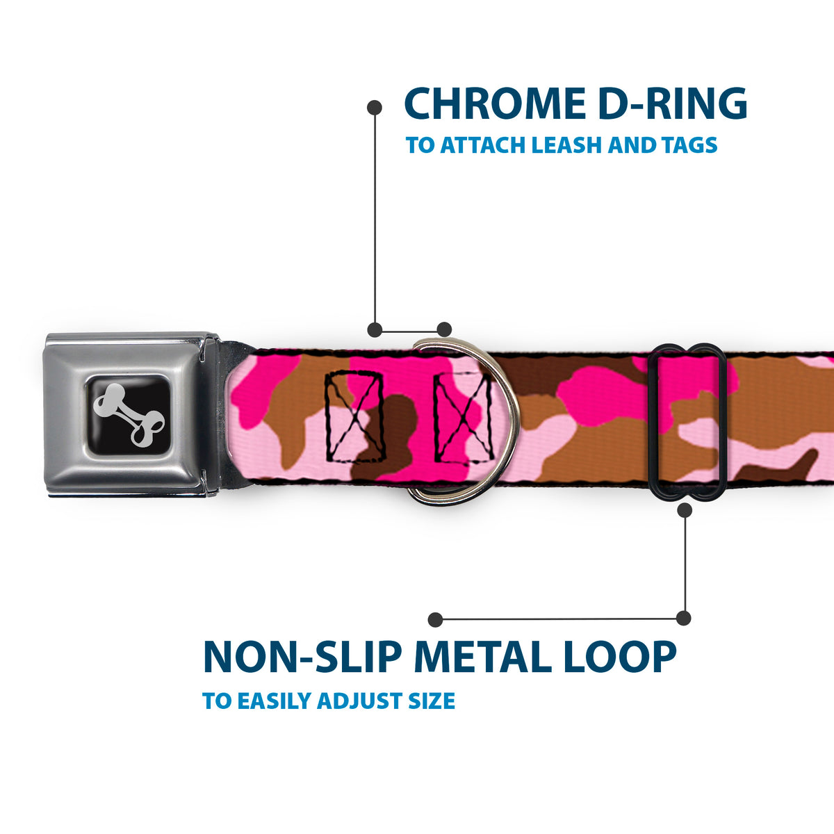 Dog Bone Seatbelt Buckle Collar - Camo Pink Dog Collars Seatbelt Buckle Buckle-Down