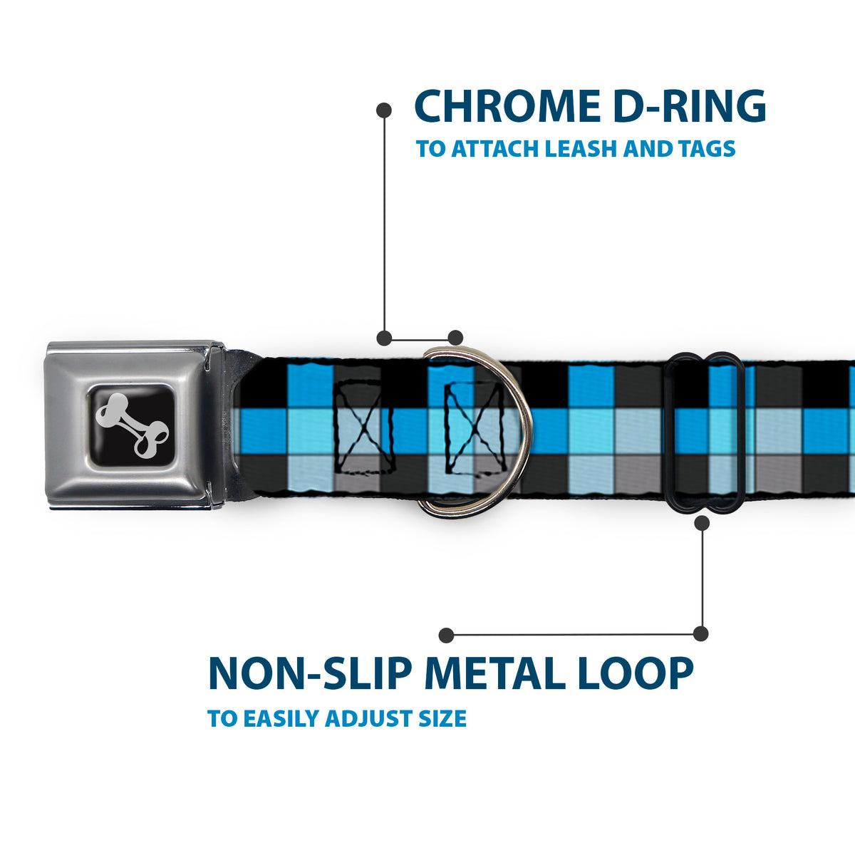 Dog Bone Seatbelt Buckle Collar - Checker Mosaic Blue Dog Collars Seatbelt Buckle Buckle-Down