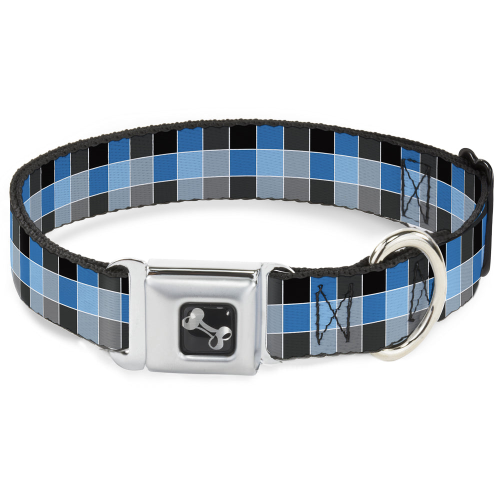 Dog Bone Seatbelt Buckle Collar - Checker Mosaic Blue Dog Collars Seatbelt Buckle Buckle-Down