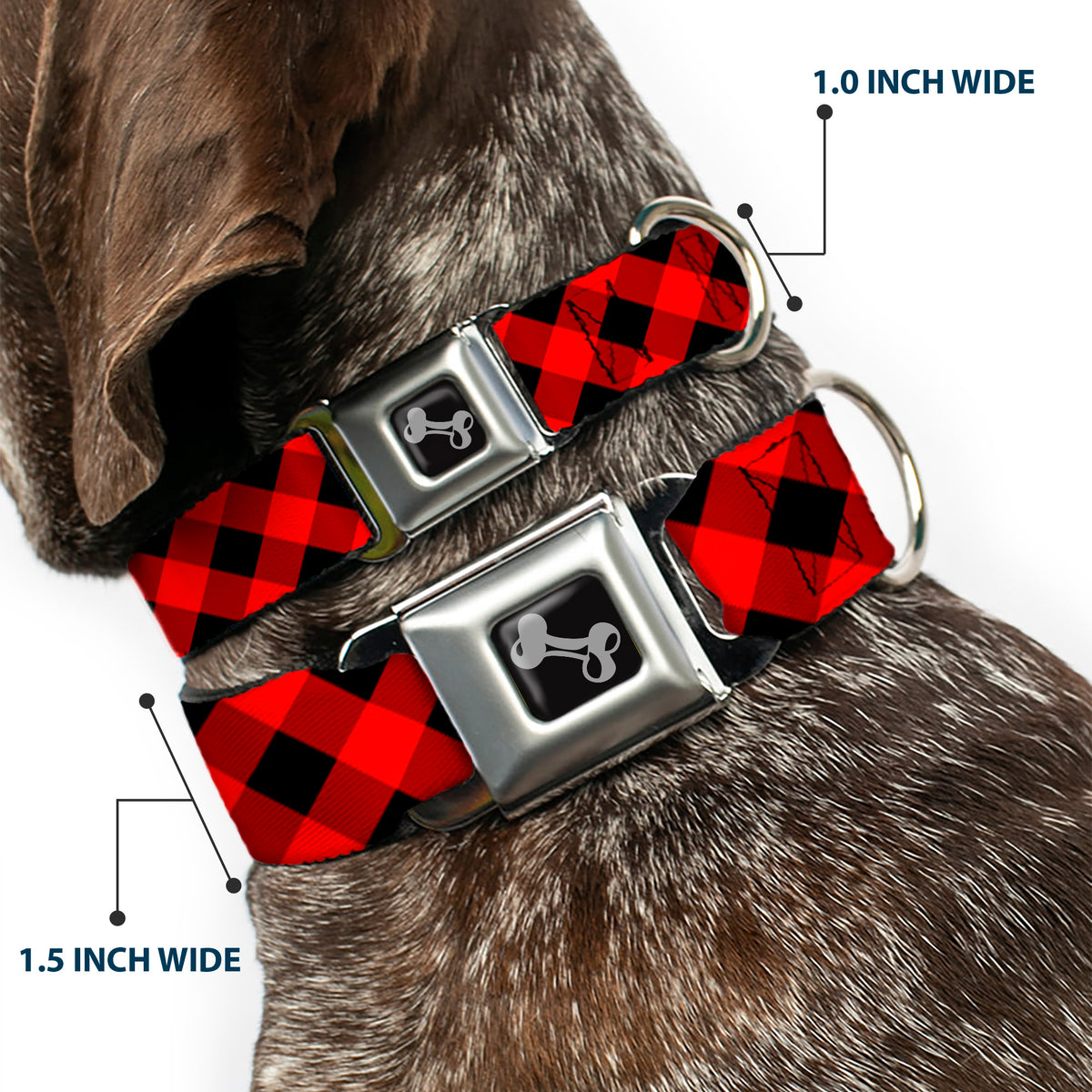 Dog Bone Seatbelt Buckle Collar - Diagonal Buffalo Plaid Black/Red Dog Collars Seatbelt Buckle Buckle-Down