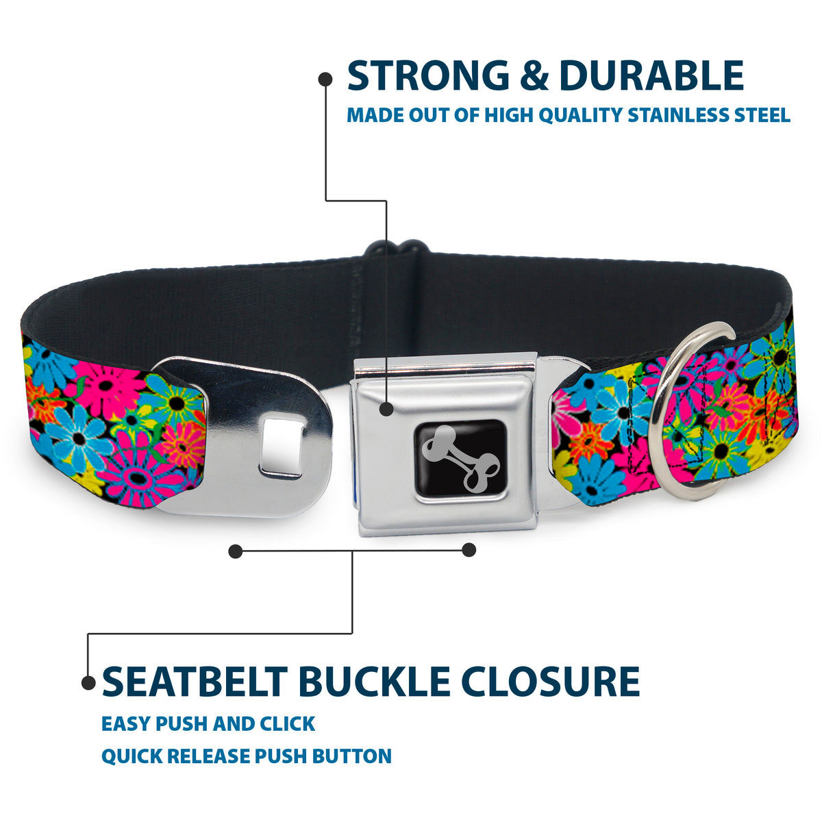 Dog Bone Seatbelt Buckle Collar - Flower Blossom Dog Collars Seatbelt Buckle Buckle-Down