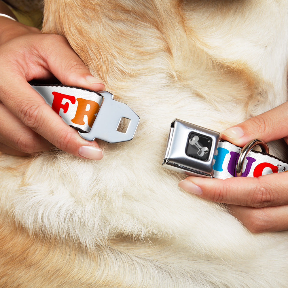 Dog Bone Seatbelt Buckle Collar - FREE HUGS White/Multi Color Dog Collars Seatbelt Buckle Buckle-Down