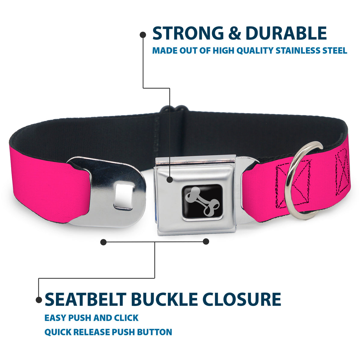 Dog Bone Seatbelt Buckle Collar - Hot Pink Dog Collars Seatbelt Buckle Buckle-Down