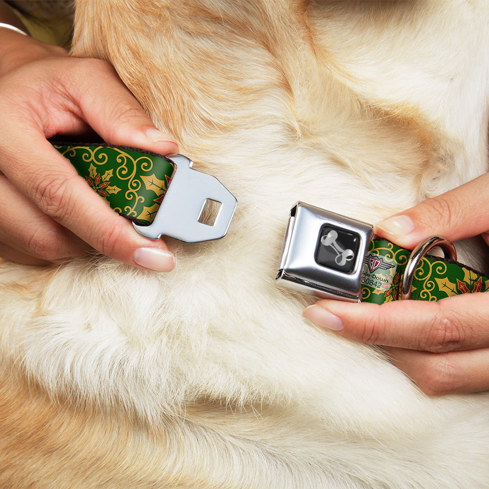 Dog Bone Seatbelt Buckle Collar - Holiday Holly Green/Gold/Red Dog Collars Seatbelt Buckle Buckle-Down