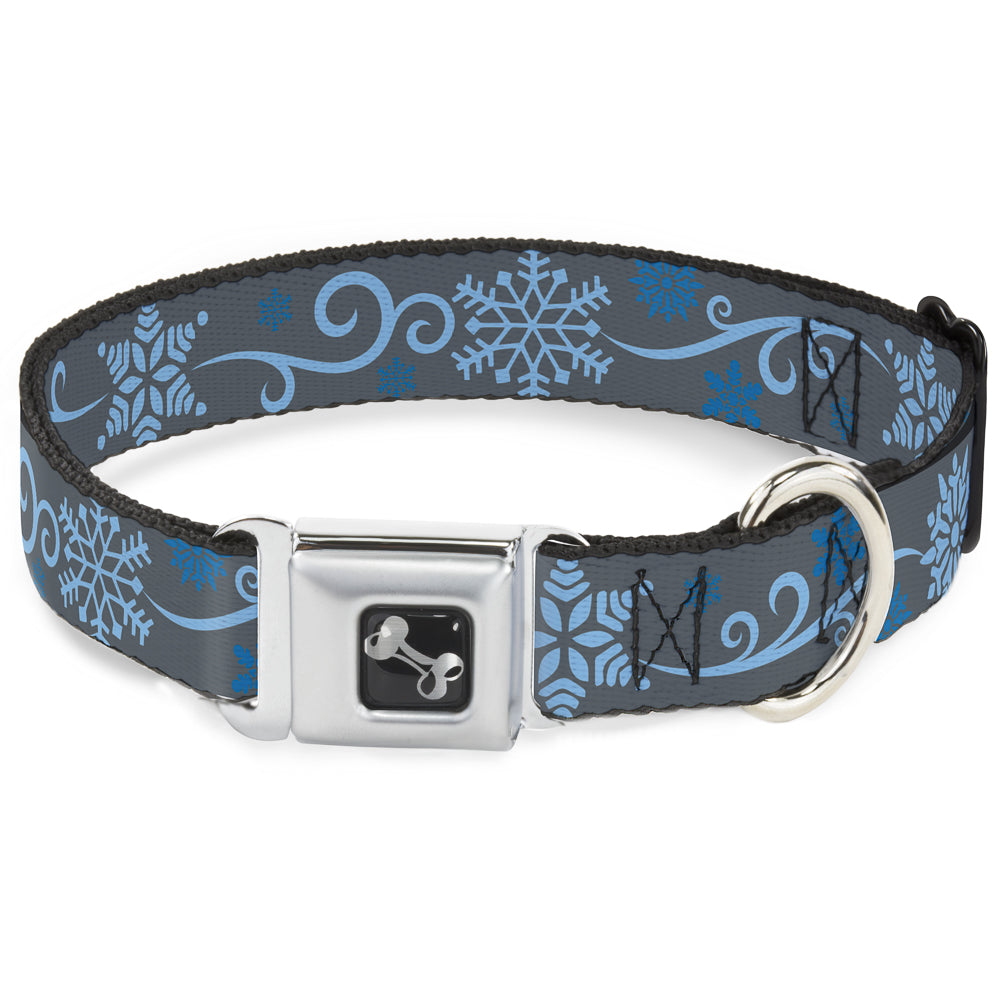 Dog Bone Seatbelt Buckle Collar - Holiday Snowflakes Gray/Blue Dog Collars Seatbelt Buckle Buckle-Down