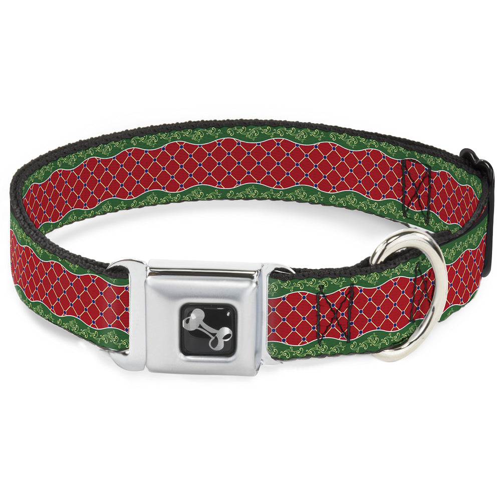 Dog Bone Seatbelt Buckle Collar - Holiday Trim Stripe Green/Red Dog Collars Seatbelt Buckle Buckle-Down