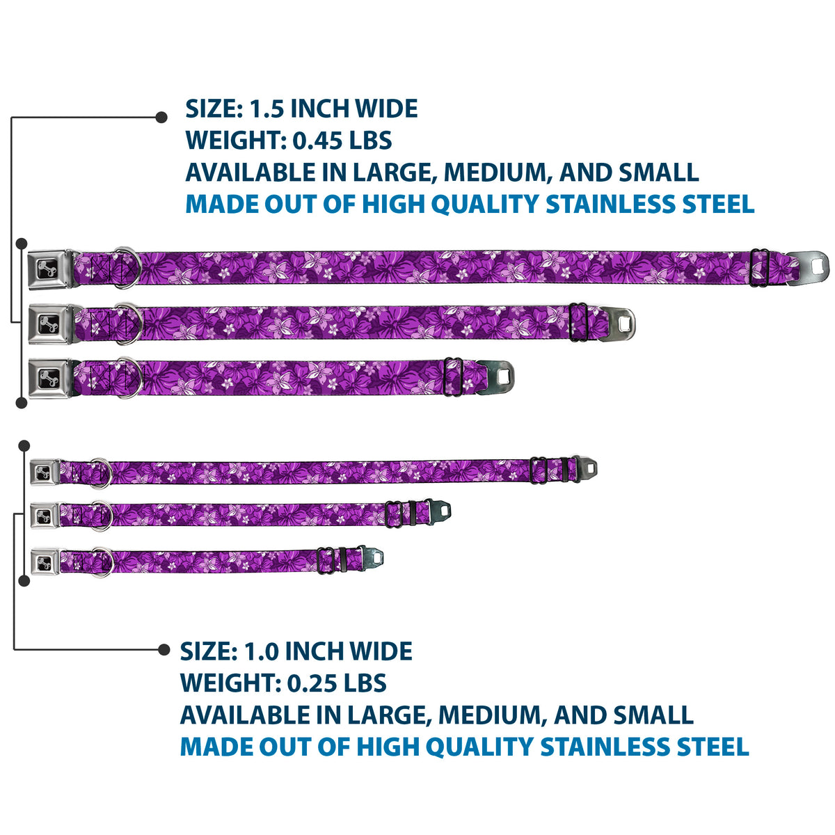 Dog Bone Seatbelt Buckle Collar - Hibiscus Collage Purple Shades Dog Collars Seatbelt Buckle Buckle-Down