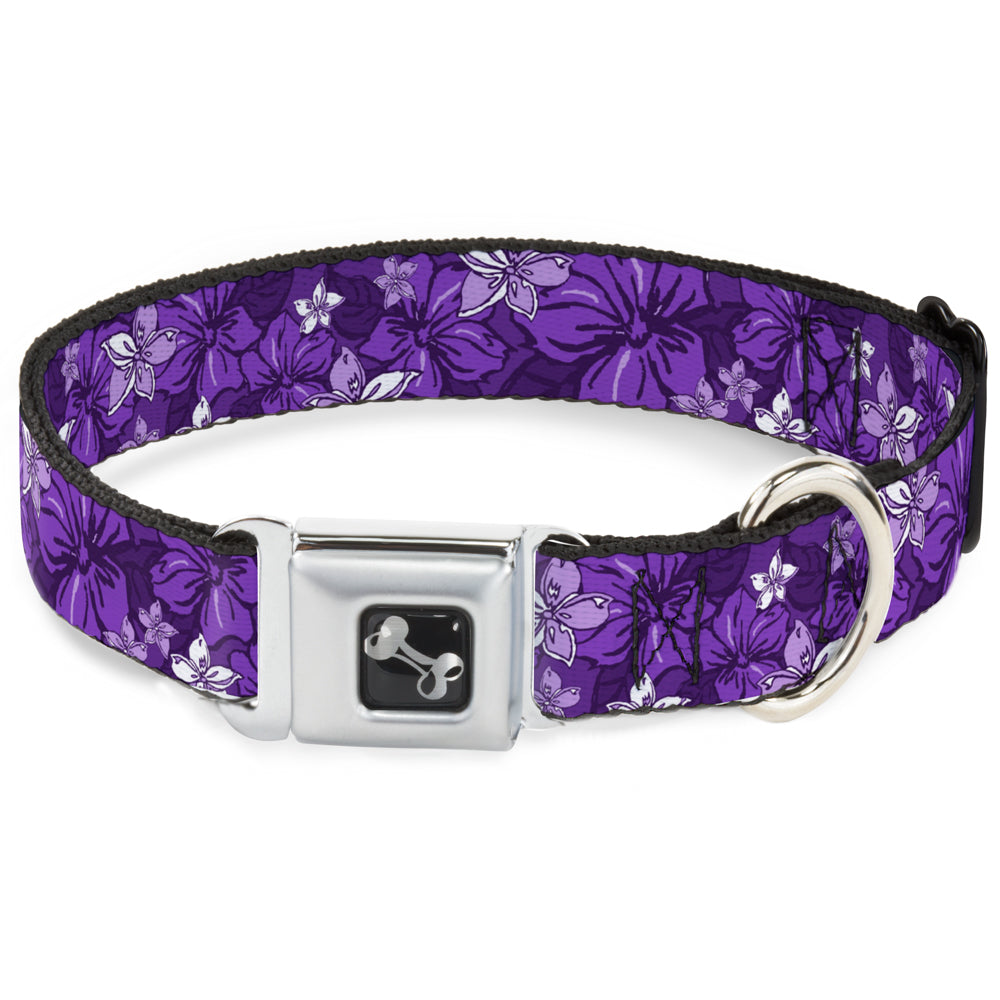 Dog Bone Seatbelt Buckle Collar - Hibiscus Collage Purple Shades Dog Collars Seatbelt Buckle Buckle-Down