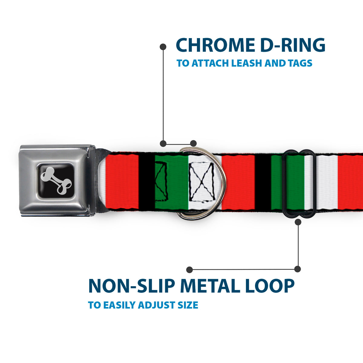 Dog Bone Seatbelt Buckle Collar - Italy Flags Dog Collars Seatbelt Buckle Buckle-Down