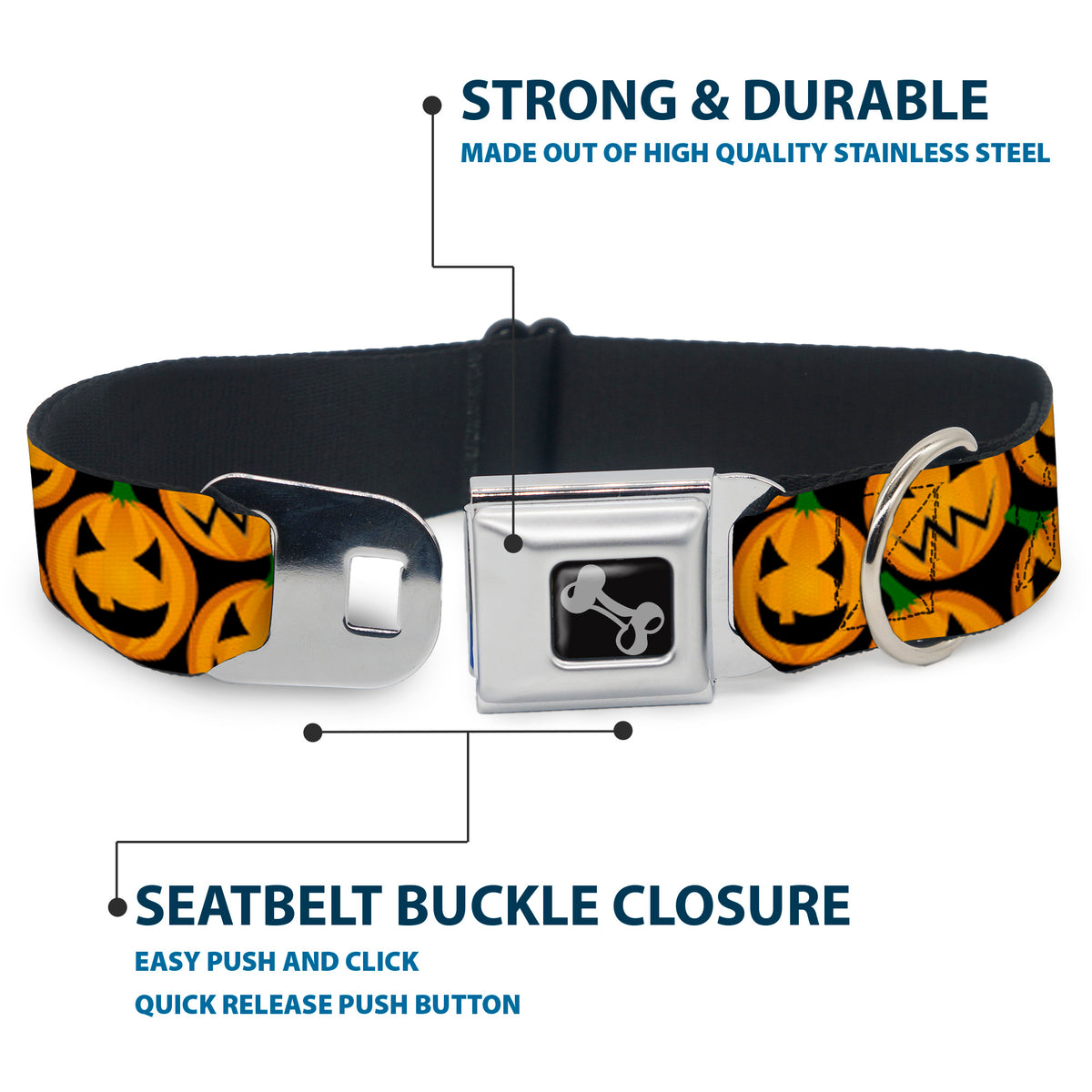 Dog Bone Seatbelt Buckle Collar - Jack-o'-Lantern Collage Black Dog Collars Seatbelt Buckle Buckle-Down