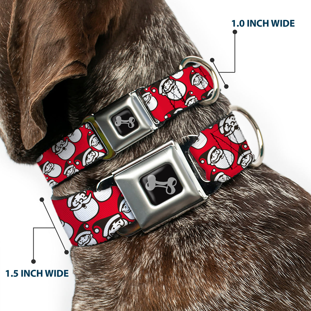 Dog Bone Black/Silver Seatbelt Buckle Collar - Jolly Santa Claus Christmas Smiling Face Icon Red Dog Collars Seatbelt Buckle Buckle-Down