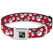 Dog Bone Black/Silver Seatbelt Buckle Collar - Jolly Santa Claus Christmas Smiling Face Icon Red Dog Collars Seatbelt Buckle Buckle-Down