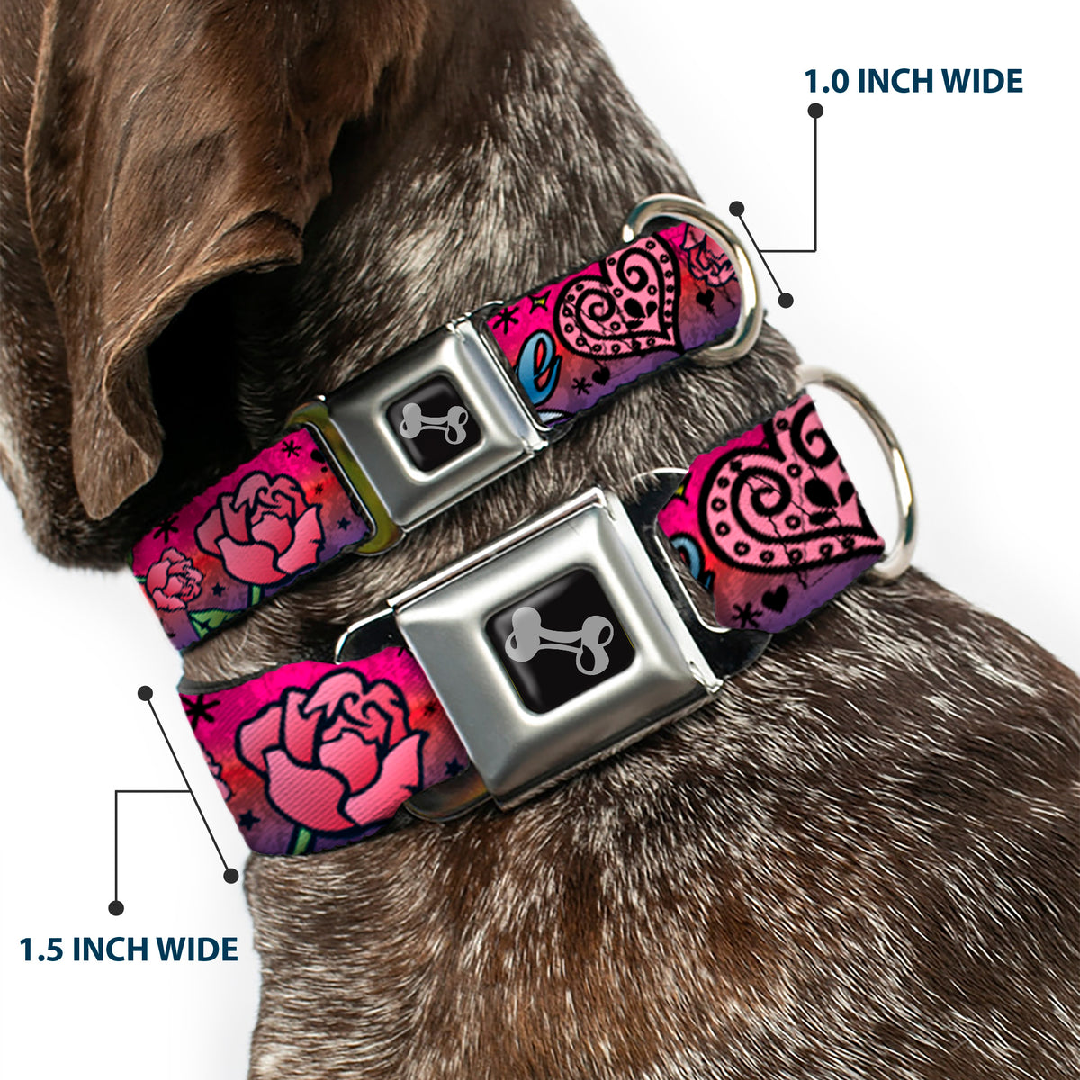 Dog Bone Seatbelt Buckle Collar - Love Love Pink Dog Collars Seatbelt Buckle Buckle-Down