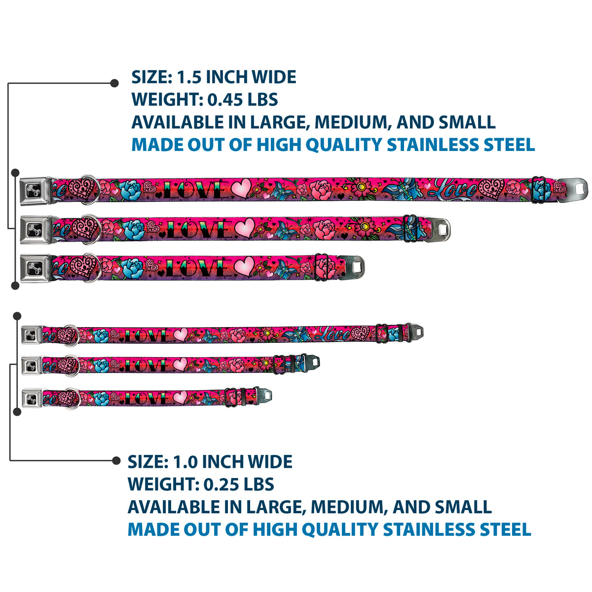 Dog Bone Seatbelt Buckle Collar - Love Love Pink Dog Collars Seatbelt Buckle Buckle-Down