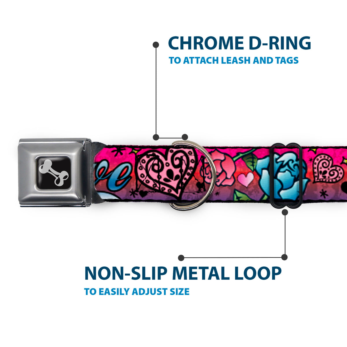 Dog Bone Seatbelt Buckle Collar - Love Love Pink Dog Collars Seatbelt Buckle Buckle-Down