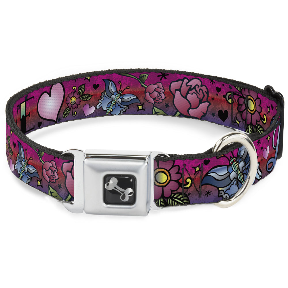 Dog Bone Seatbelt Buckle Collar - Love Love Pink Dog Collars Seatbelt Buckle Buckle-Down