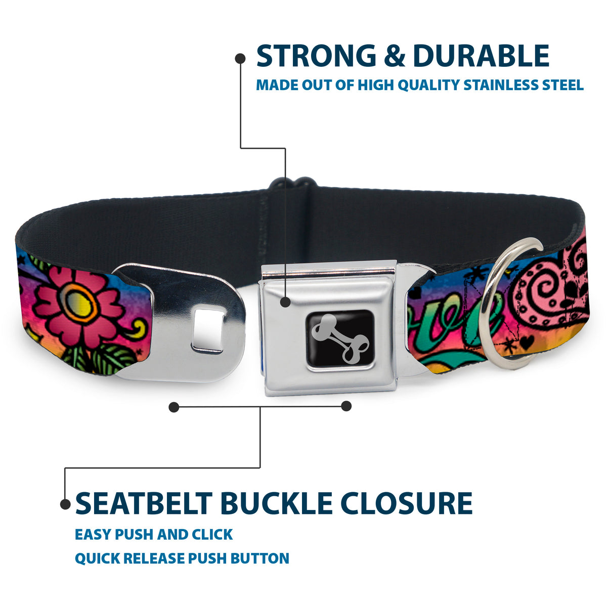 Dog Bone Seatbelt Buckle Collar - Love Love Purple Dog Collars Seatbelt Buckle Buckle-Down