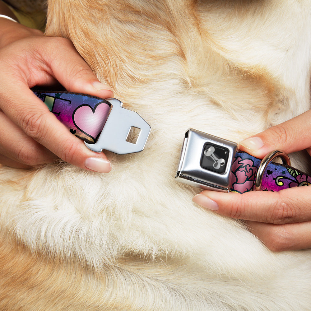 Dog Bone Seatbelt Buckle Collar - Love Love Purple Dog Collars Seatbelt Buckle Buckle-Down
