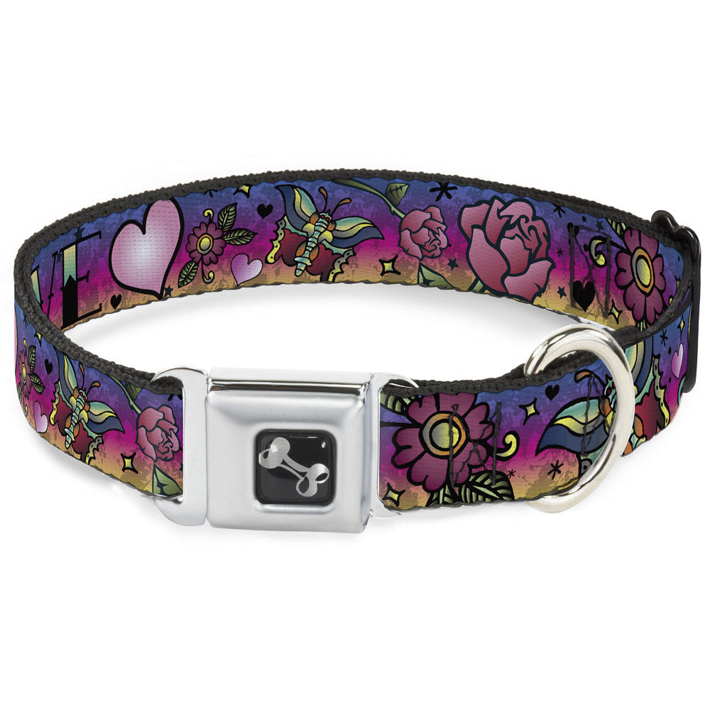 Dog Bone Seatbelt Buckle Collar - Love Love Purple Dog Collars Seatbelt Buckle Buckle-Down