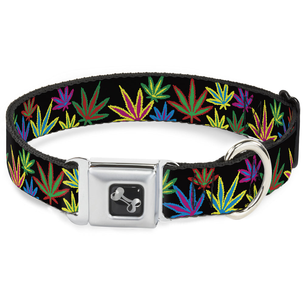 Buckle-Down Seatbelt Buckle Dog Collar - Multi Marijuana Leaves Black/Multi Color Dog Collars Seatbelt Buckle Buckle-Down