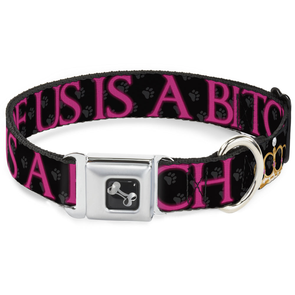 Buckle-Down Seatbelt Buckle Dog Collar - ONE OF US IS A BITCH Crown/Paws Black/Gray/Pink Dog Collars Seatbelt Buckle Buckle-Down