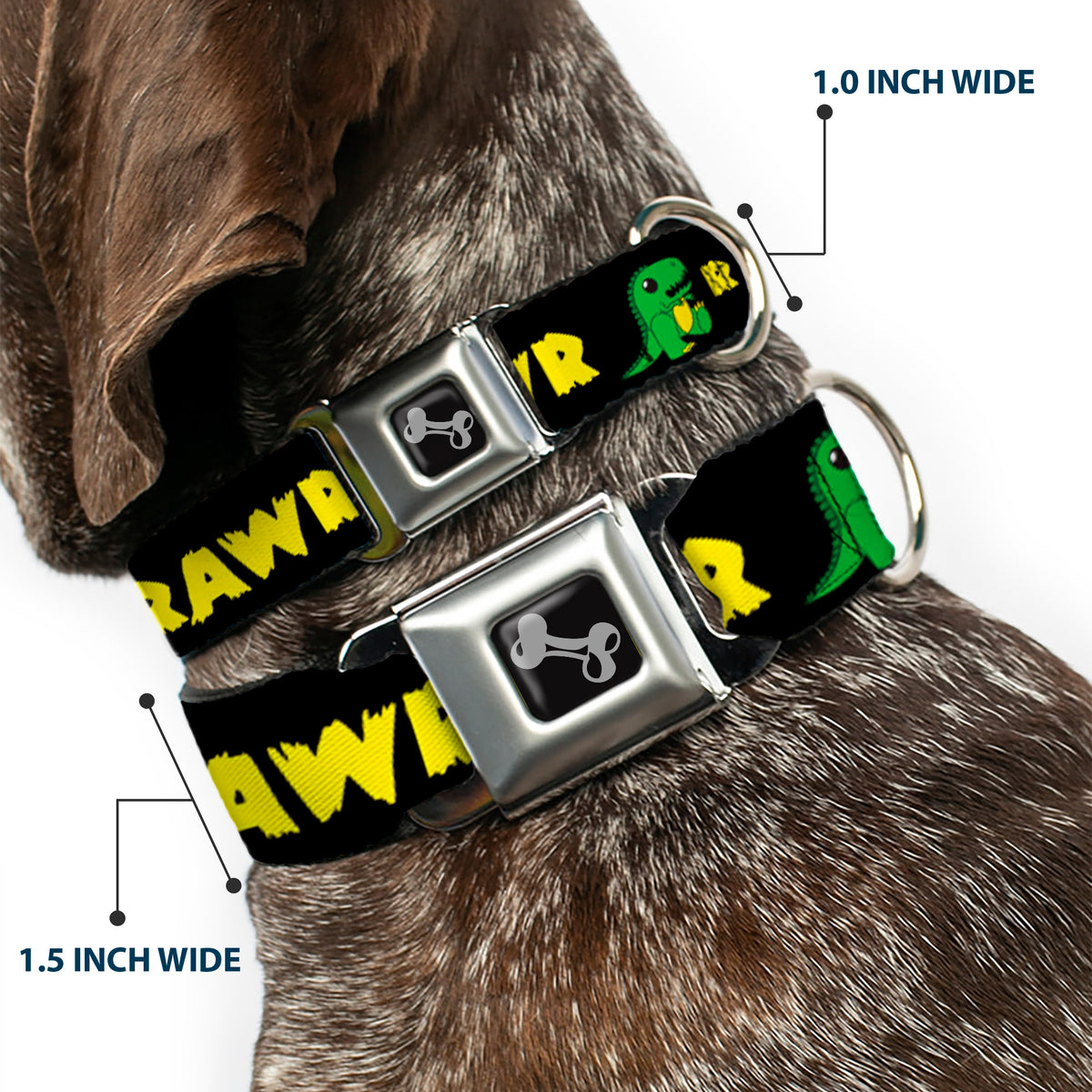 Dog Bone Seatbelt Buckle Collar - RRRAWR Dinosaur Black/Green/Yellow Dog Collars Seatbelt Buckle Buckle-Down