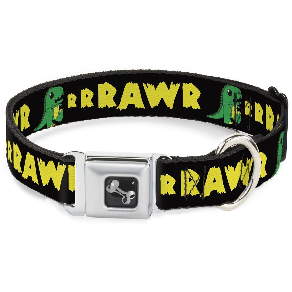 Dog Bone Seatbelt Buckle Collar - RRRAWR Dinosaur Black/Green/Yellow Dog Collars Seatbelt Buckle Buckle-Down