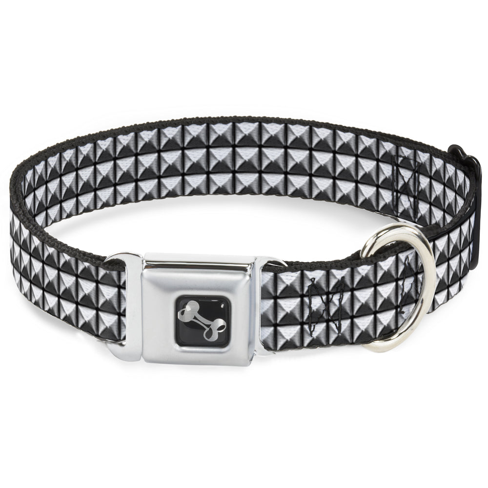 Dog Bone Black/Silver Seatbelt Buckle Collar - Printed Studs Dog Collars Seatbelt Buckle Buckle-Down