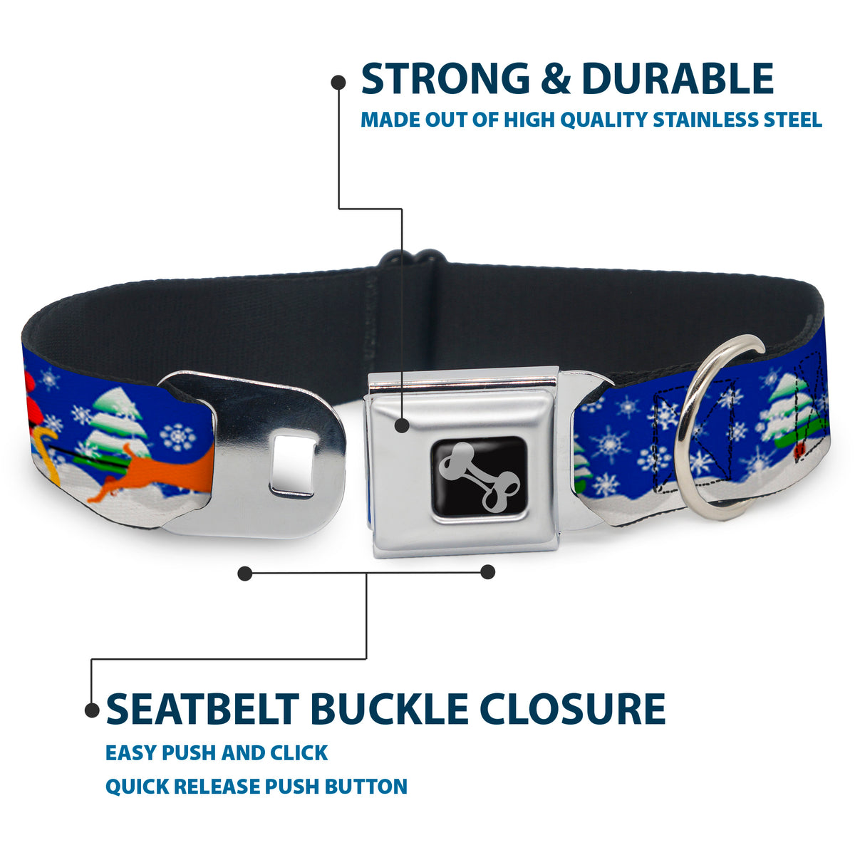 Dog Bone Seatbelt Buckle Collar - Santa & Reindeers Dog Collars Seatbelt Buckle Buckle-Down
