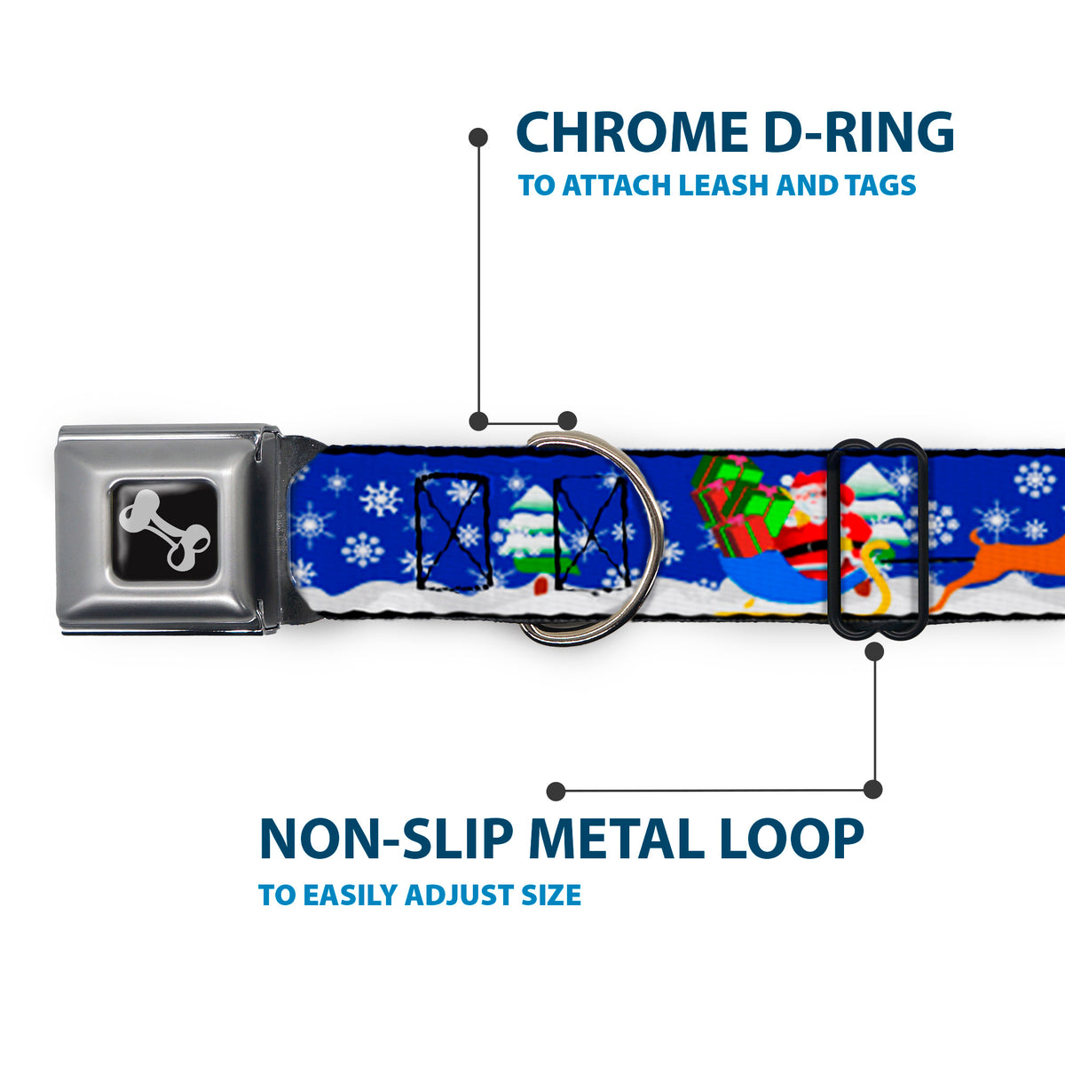 Dog Bone Seatbelt Buckle Collar - Santa & Reindeers Dog Collars Seatbelt Buckle Buckle-Down