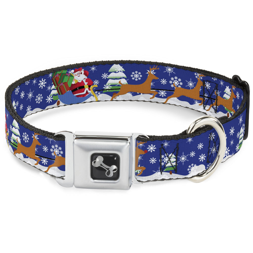 Dog Bone Seatbelt Buckle Collar - Santa & Reindeers Dog Collars Seatbelt Buckle Buckle-Down