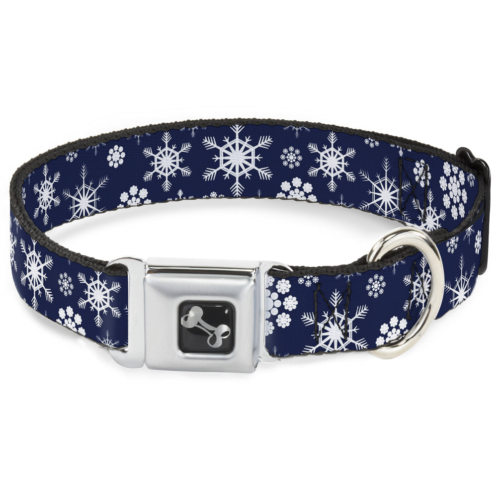 Dog Bone Seatbelt Buckle Collar - Snowflakes Blue/White Dog Collars Seatbelt Buckle Buckle-Down
