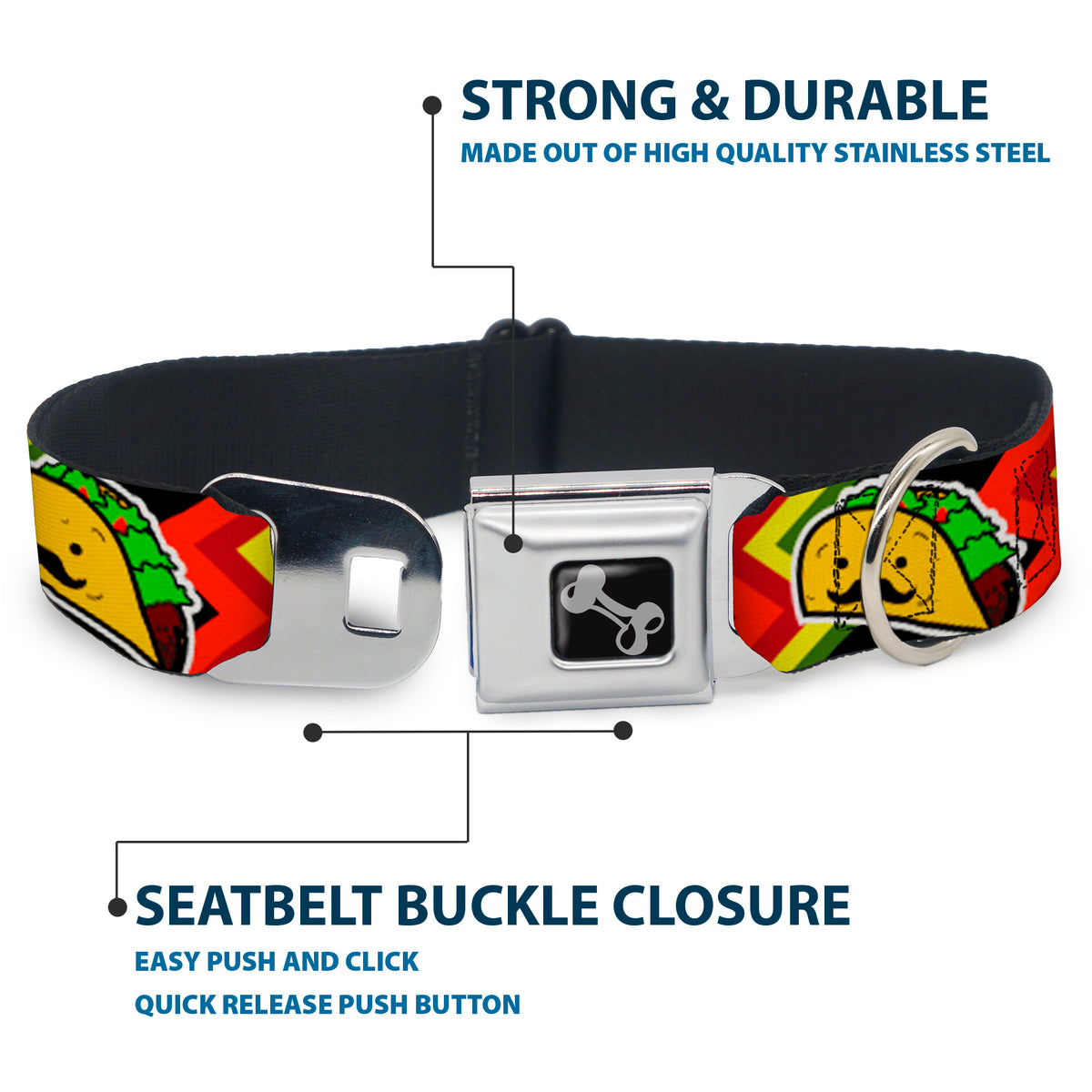 Dog Bone Seatbelt Buckle Collar - Taco Man Dog Collars Seatbelt Buckle Buckle-Down
