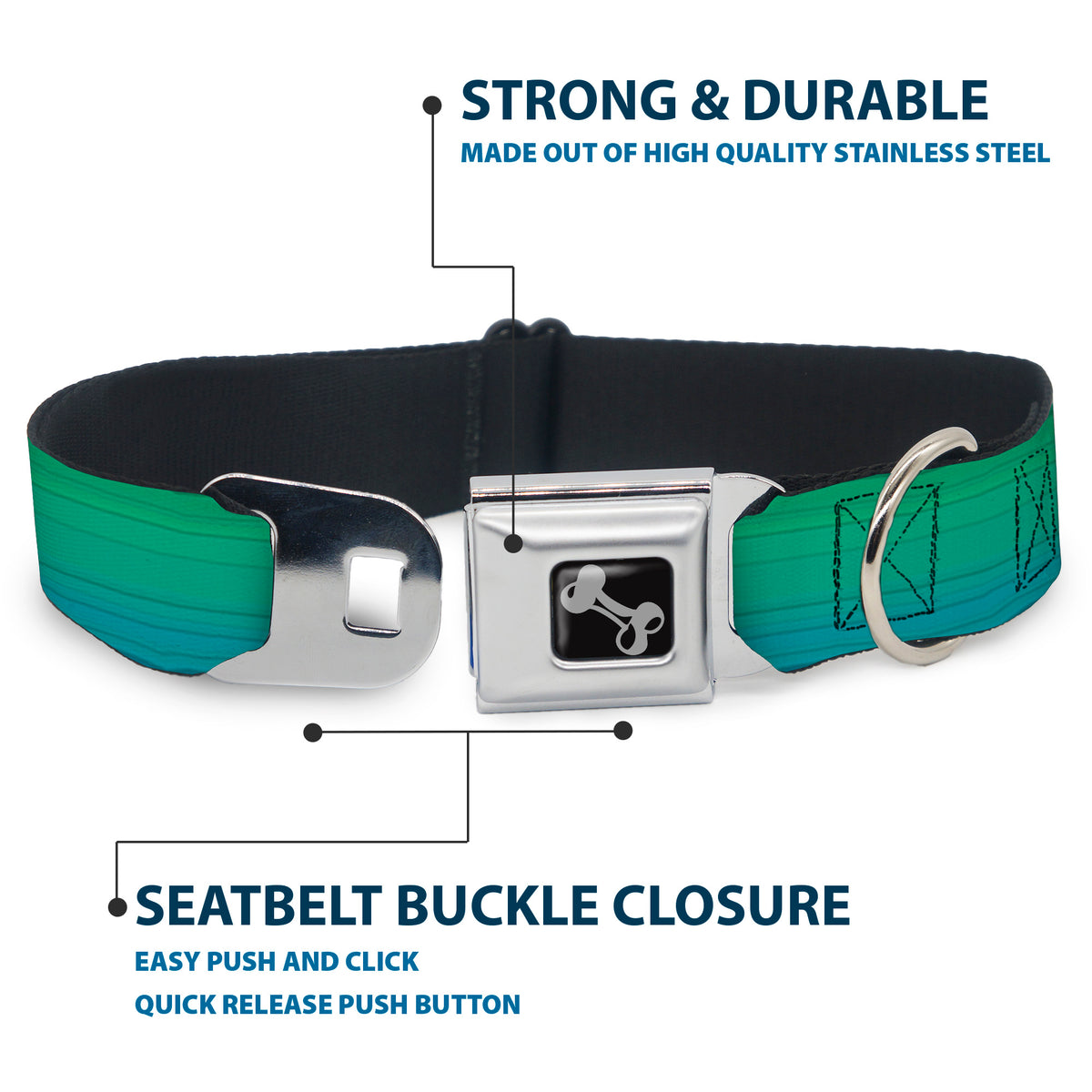 Dog Bone Seatbelt Buckle Collar - Teal Ombre Dog Collars Seatbelt Buckle Buckle-Down