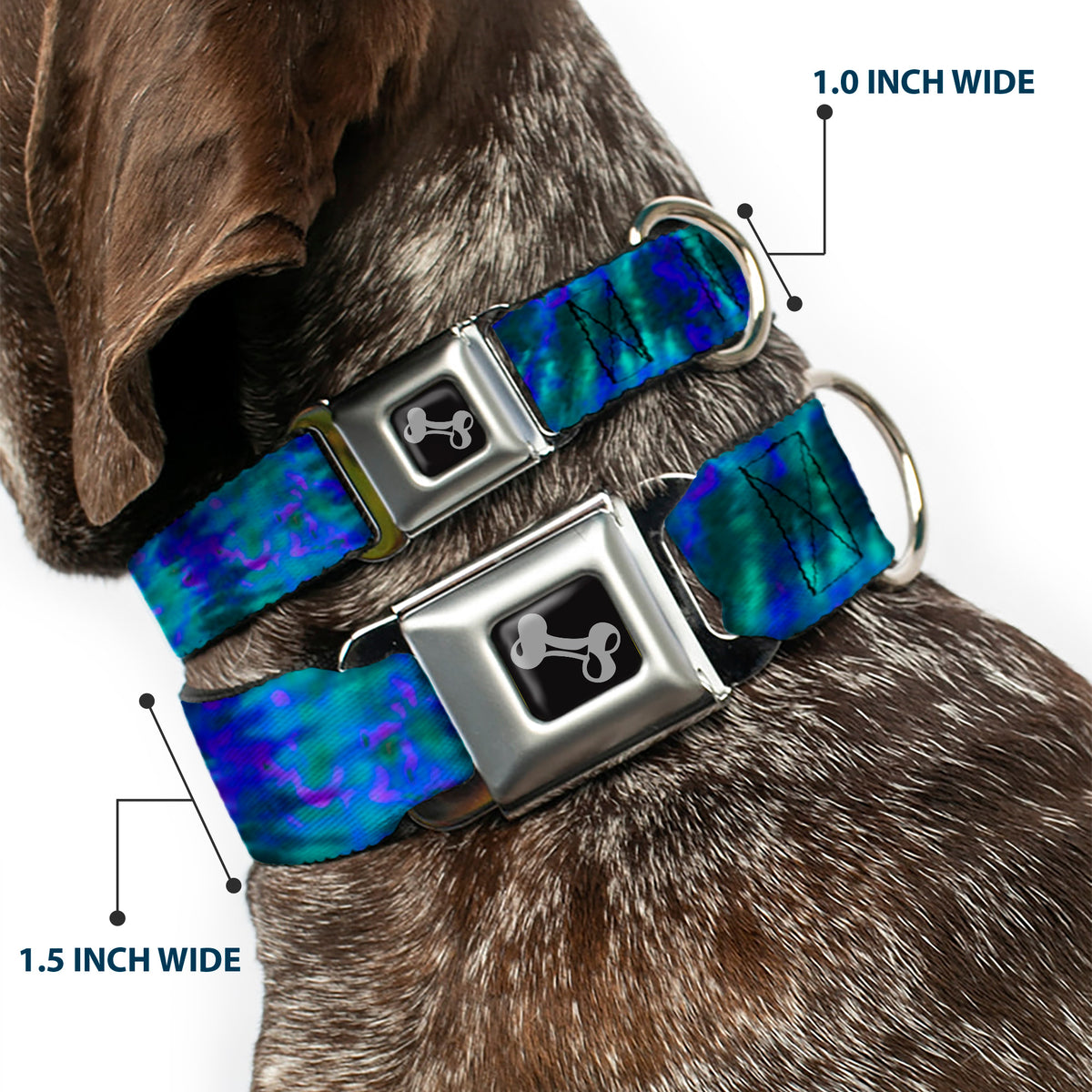 Dog Bone Seatbelt Buckle Collar - Tie Dye Green/Blue/Purple Dog Collars Seatbelt Buckle Buckle-Down