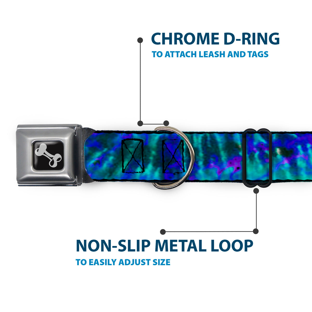 Dog Bone Seatbelt Buckle Collar - Tie Dye Green/Blue/Purple Dog Collars Seatbelt Buckle Buckle-Down