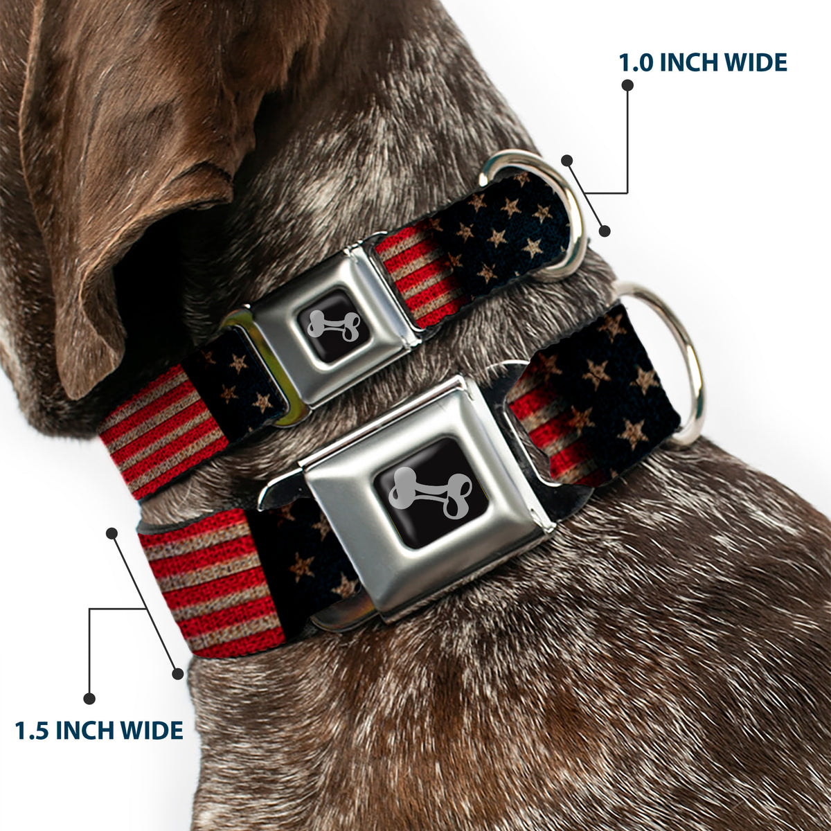 Dog Bone Seatbelt Buckle Collar - Vintage US Flag Stretch Dog Collars Seatbelt Buckle Buckle-Down