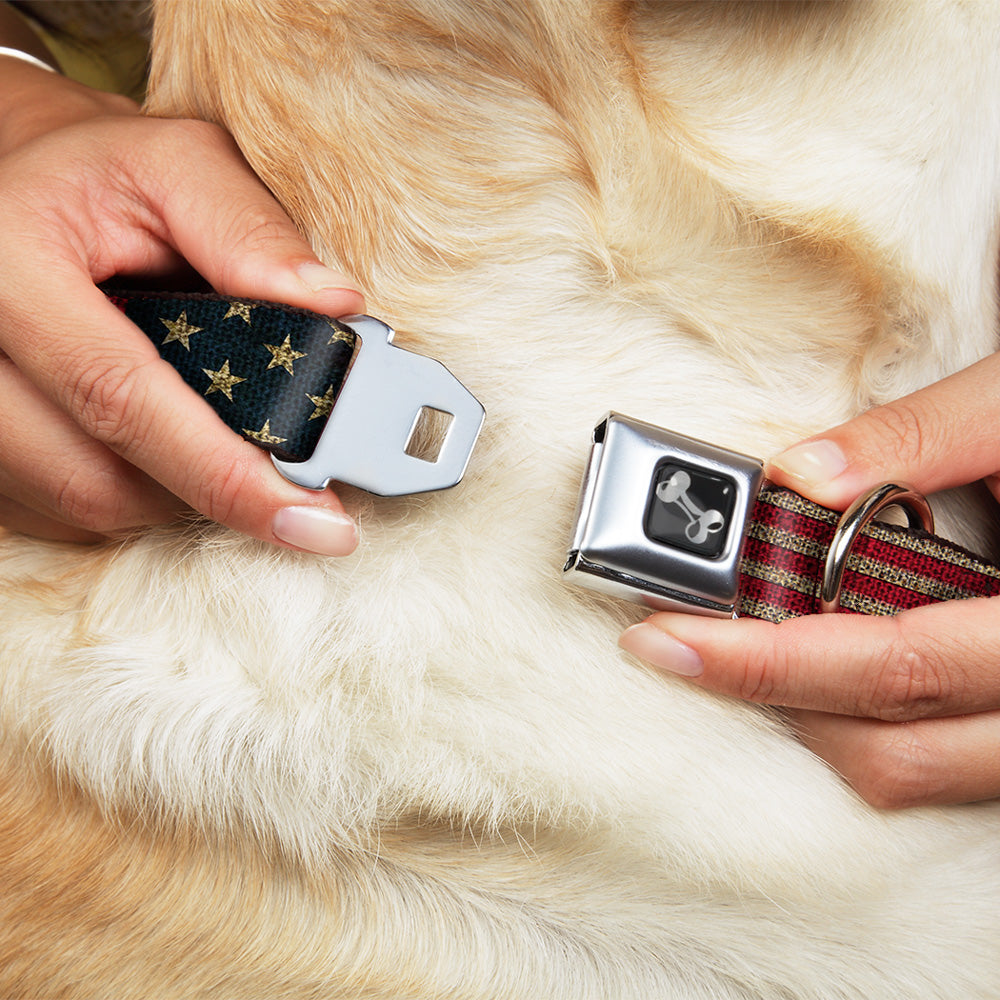 Dog Bone Seatbelt Buckle Collar - Vintage US Flag Stretch Dog Collars Seatbelt Buckle Buckle-Down