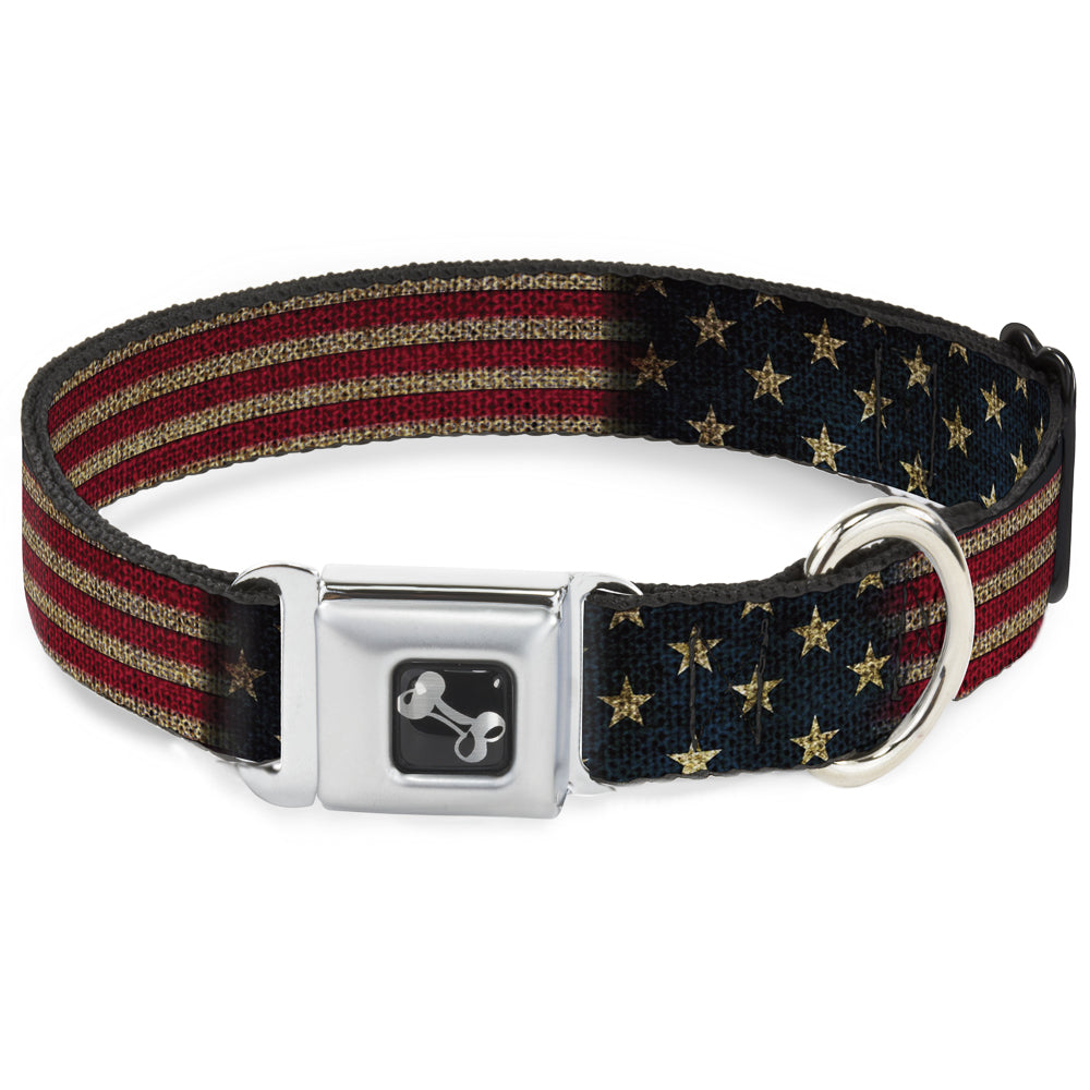 Dog Bone Seatbelt Buckle Collar - Vintage US Flag Stretch Dog Collars Seatbelt Buckle Buckle-Down