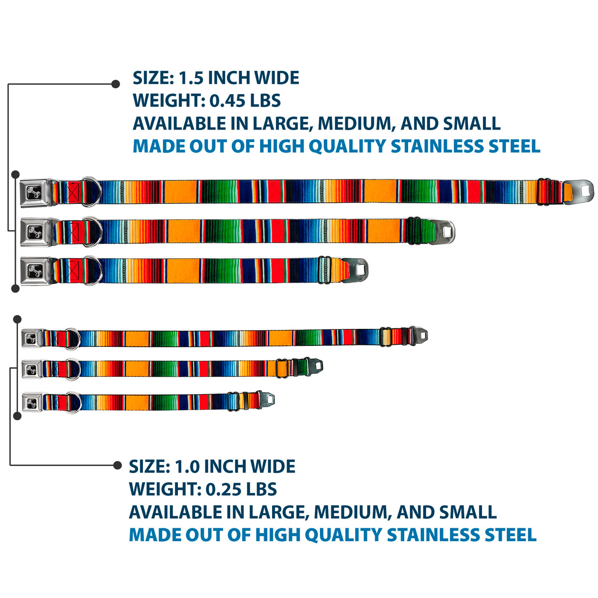 Dog Bone Seatbelt Buckle Collar - Zarape2 Vertical Multi Color Stripe Dog Collars Seatbelt Buckle Buckle-Down