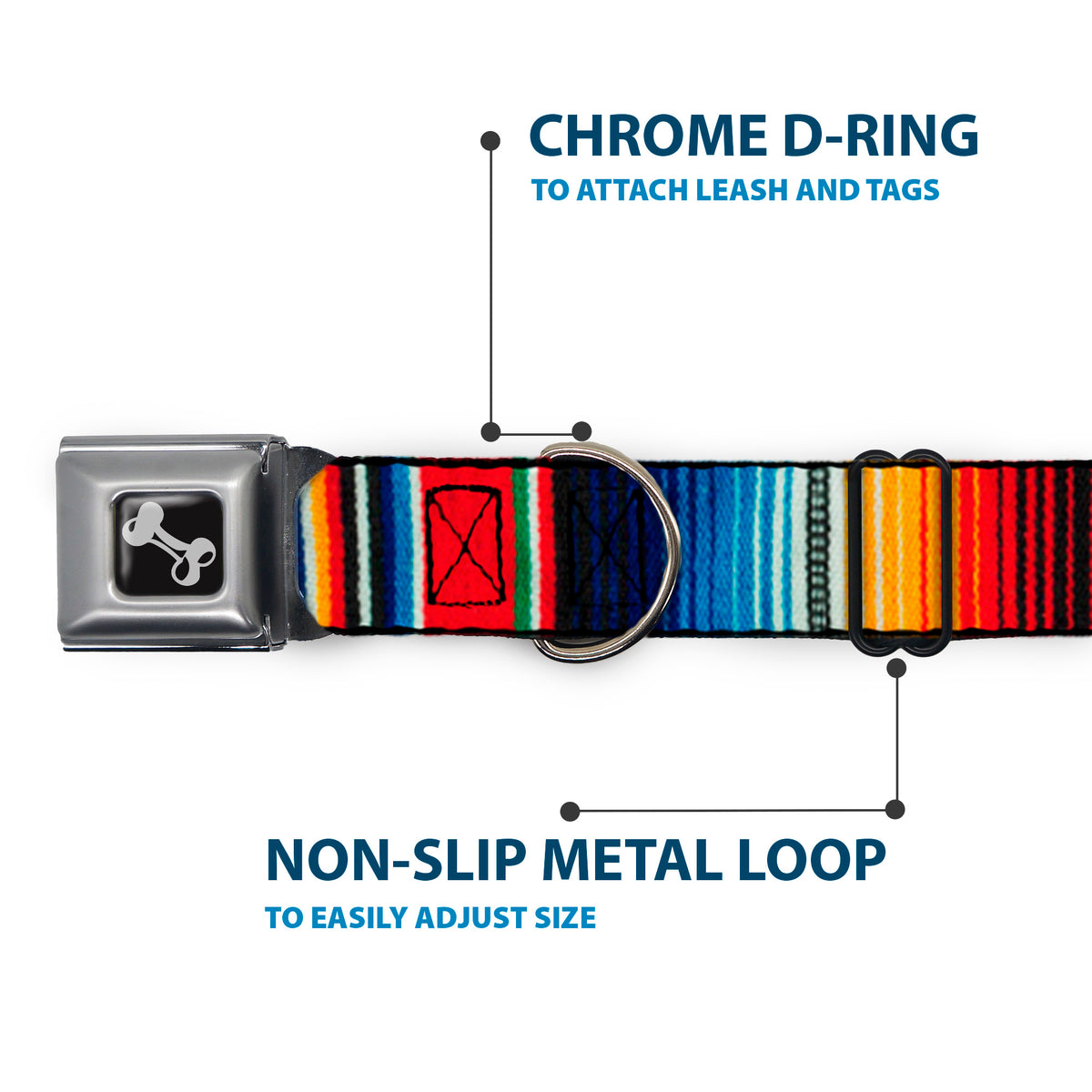 Dog Bone Seatbelt Buckle Collar - Zarape2 Vertical Multi Color Stripe Dog Collars Seatbelt Buckle Buckle-Down