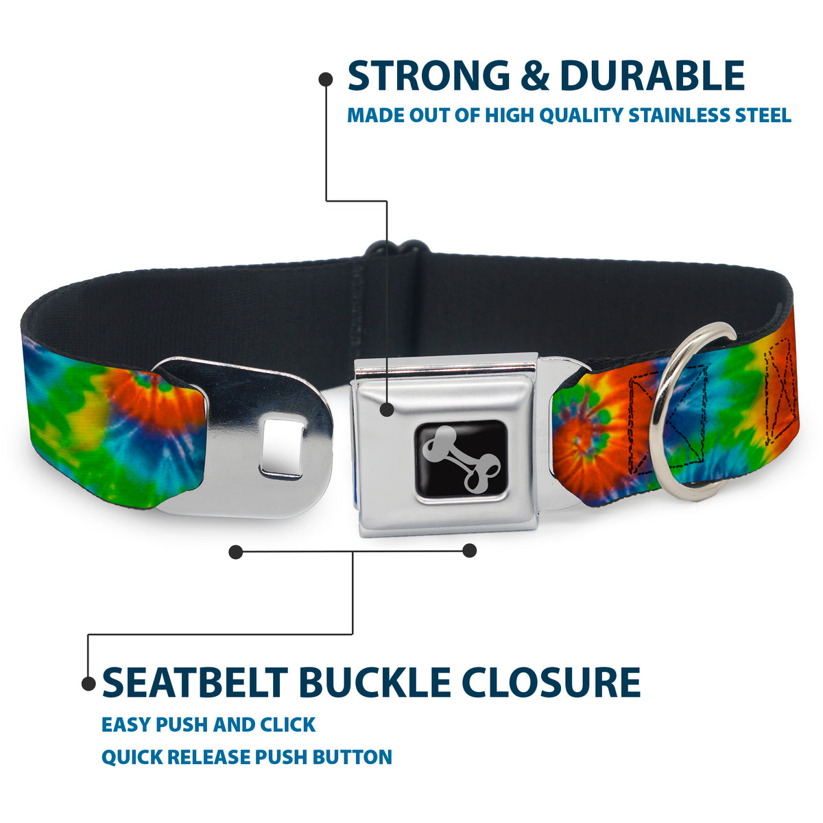 Dog Bone Seatbelt Buckle Collar - BD Tie Dye13 Dog Collars Seatbelt Buckle Buckle-Down