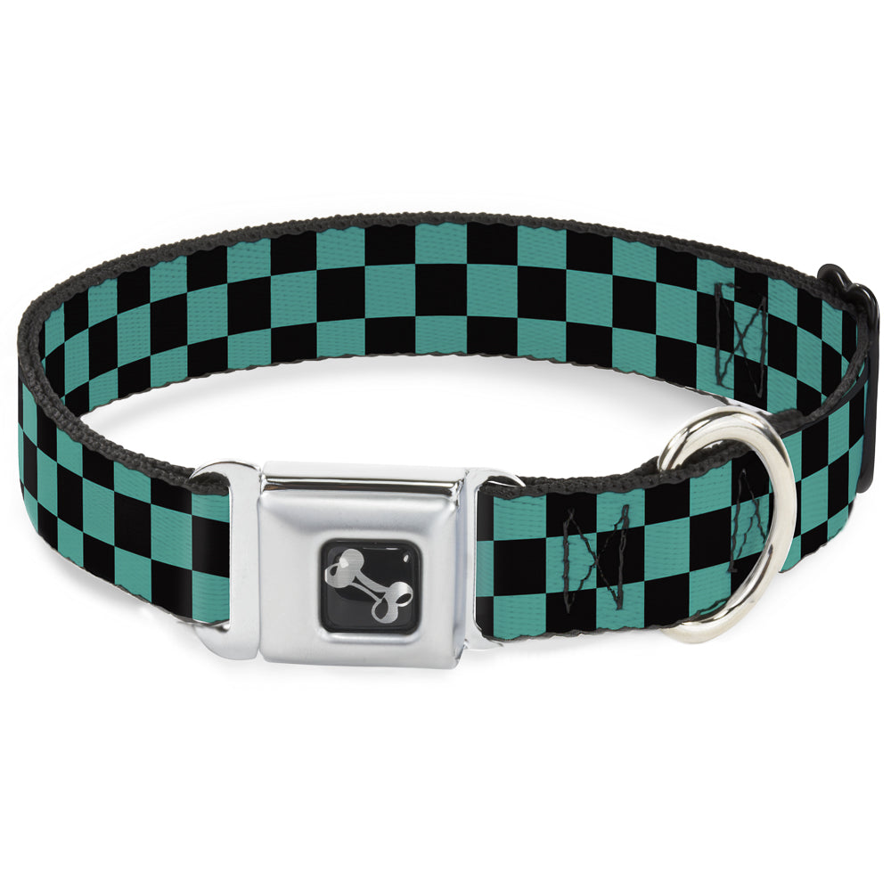 Dog Bone Seatbelt Buckle Collar - Checker Black/Teal Dog Collars Seatbelt Buckle Buckle-Down