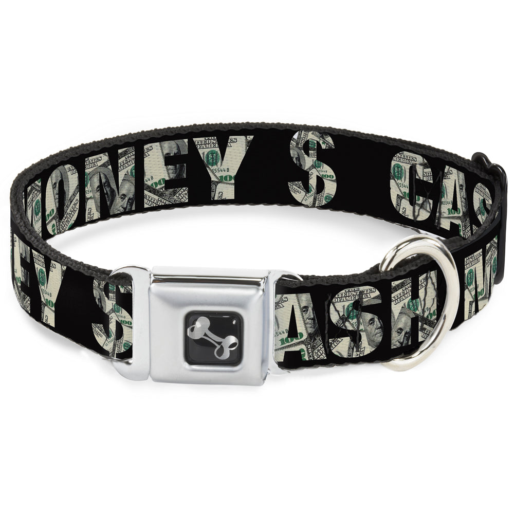 Dog Bone Seatbelt Buckle Collar - CASH MONEY $ Black/Dollars Dog Collars Seatbelt Buckle Buckle-Down