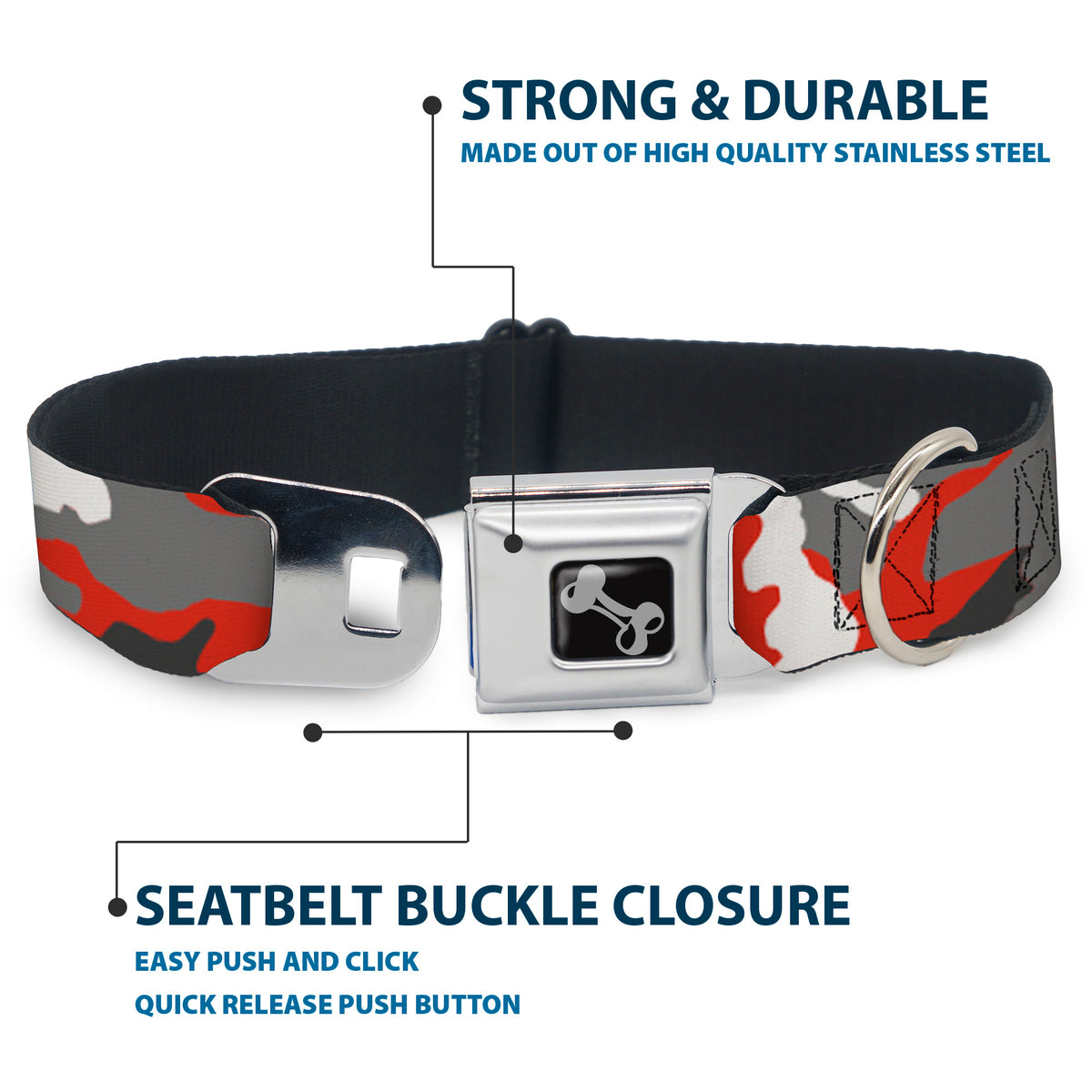 Dog Bone Seatbelt Buckle Collar - Camo Orange Dog Collars Seatbelt Buckle Buckle-Down