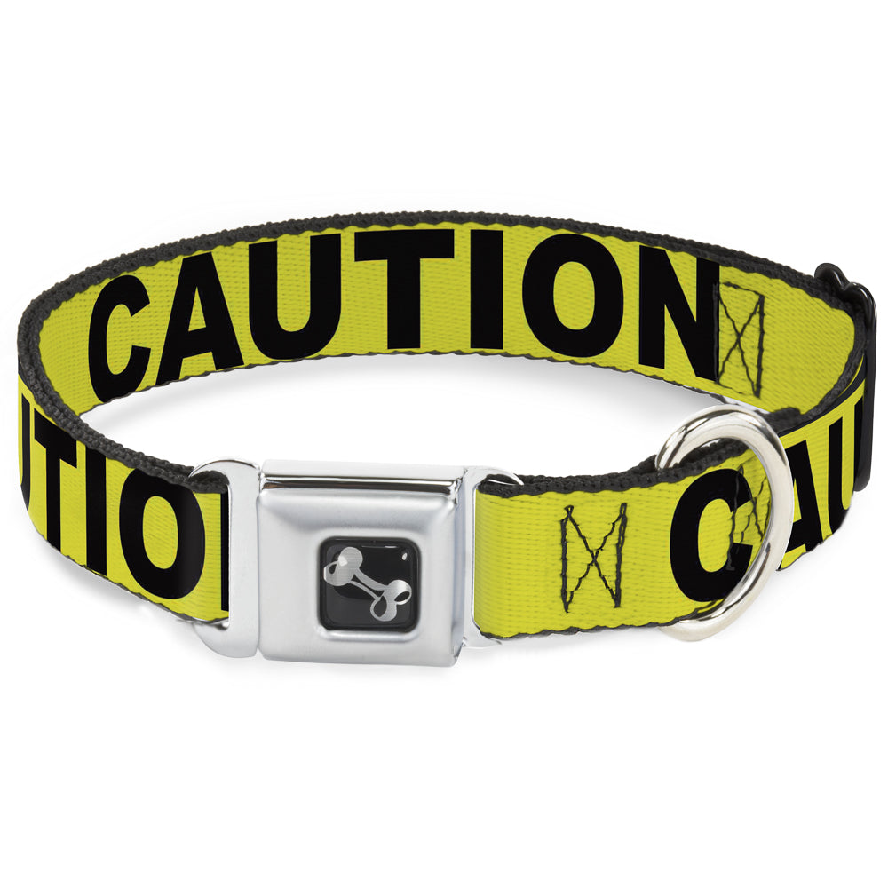 Dog Bone Seatbelt Buckle Collar - CAUTION Yellow/Black Dog Collars Seatbelt Buckle Buckle-Down