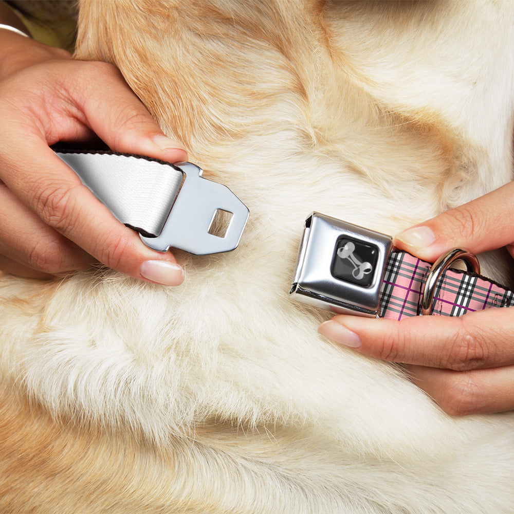 Dog Bone Seatbelt Buckle Collar - Plaid Pink Dog Collars Seatbelt Buckle Buckle-Down