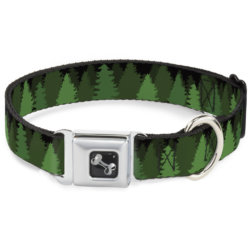 Dog Bone Seatbelt Buckle Collar - Pine Tree Silhouettes Black/Greens Dog Collars Seatbelt Buckle Buckle-Down